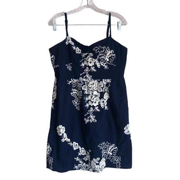 J.CREW Dresses & Skirts - J. Crew Women's Cami Dress Size 10 Floral Embroidered Blue Lined Y2K Knee Length